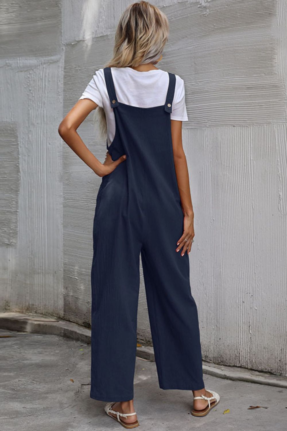 Perfee Wide Leg Overalls with Front Pockets