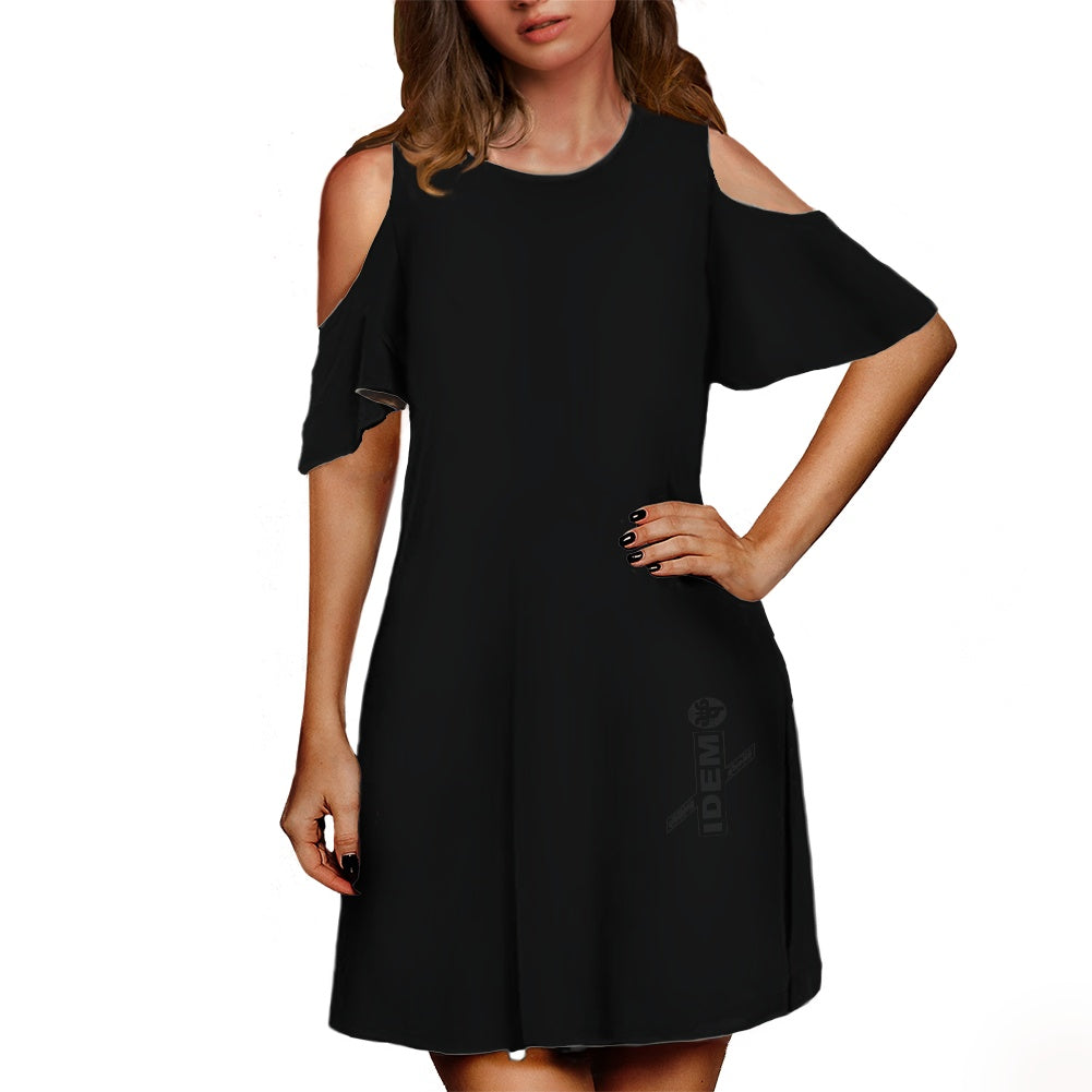 Cold shoulder dress with a round neckline
