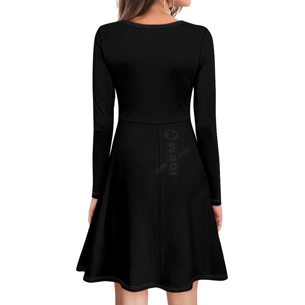 V-Neck Long Sleeve Ruffle Dress