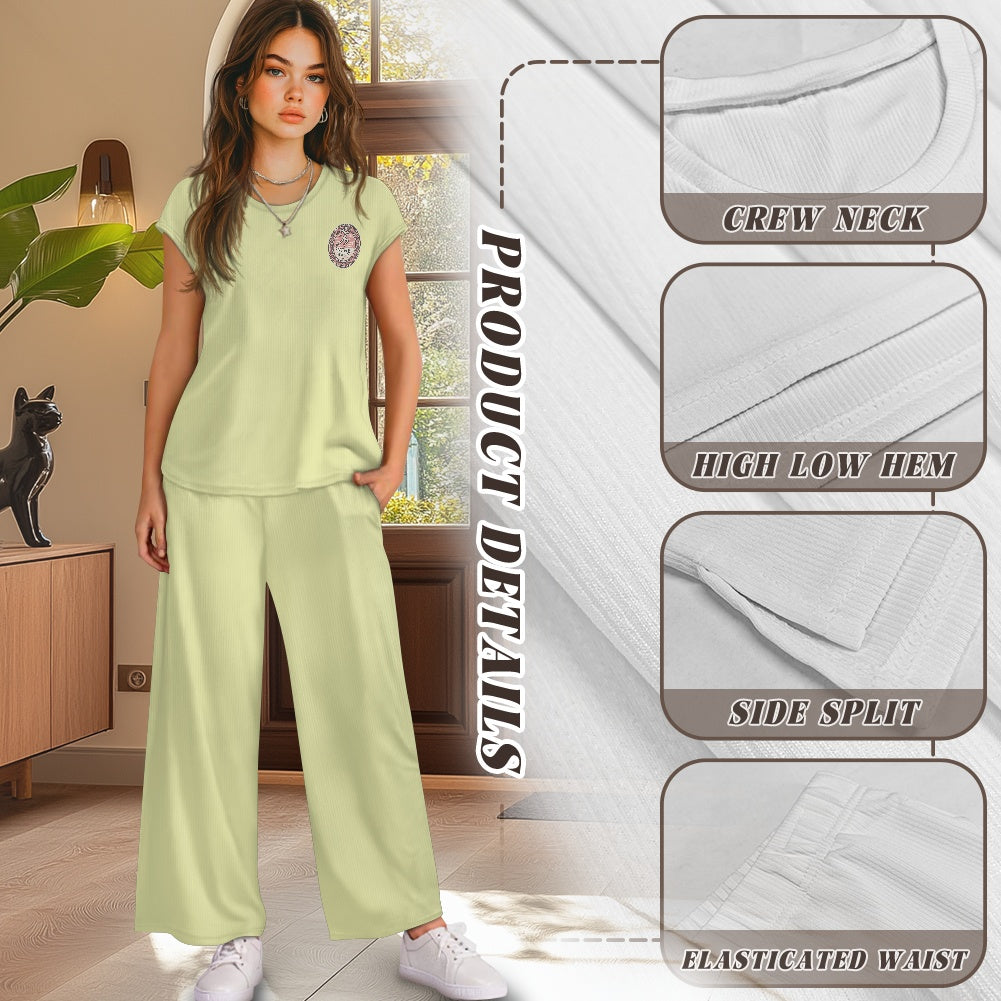 Short-sleeved casual wide-leg pants suit