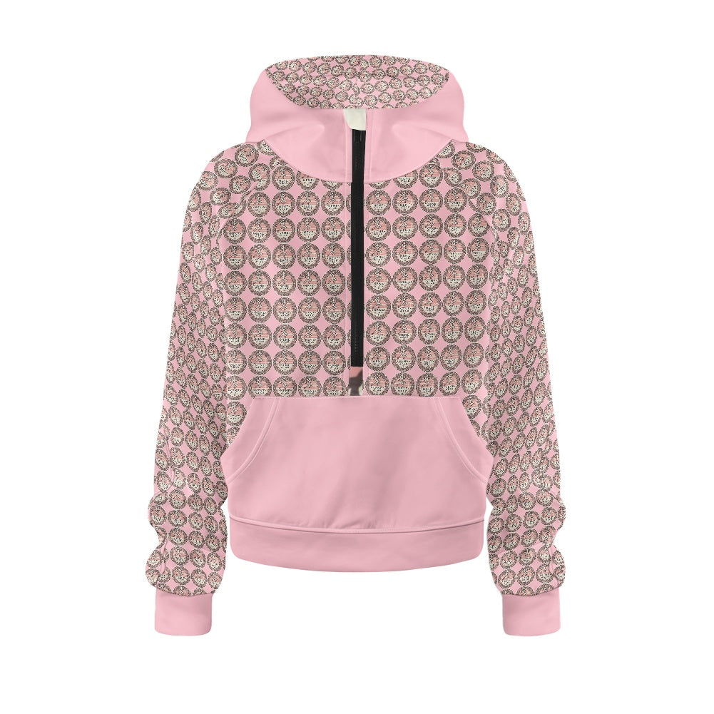 Half zip hoodie sweatshirt loose short style
