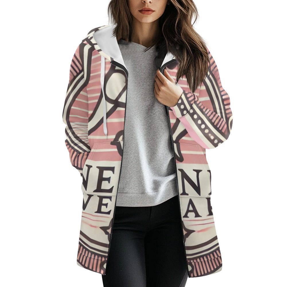 Women's mid-length hooded sweatshirt cardigan