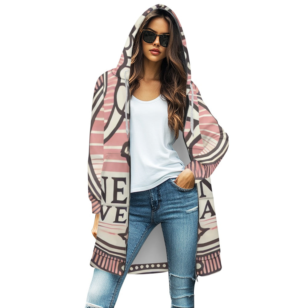 Women's mid-length hooded sweatshirt cardigan