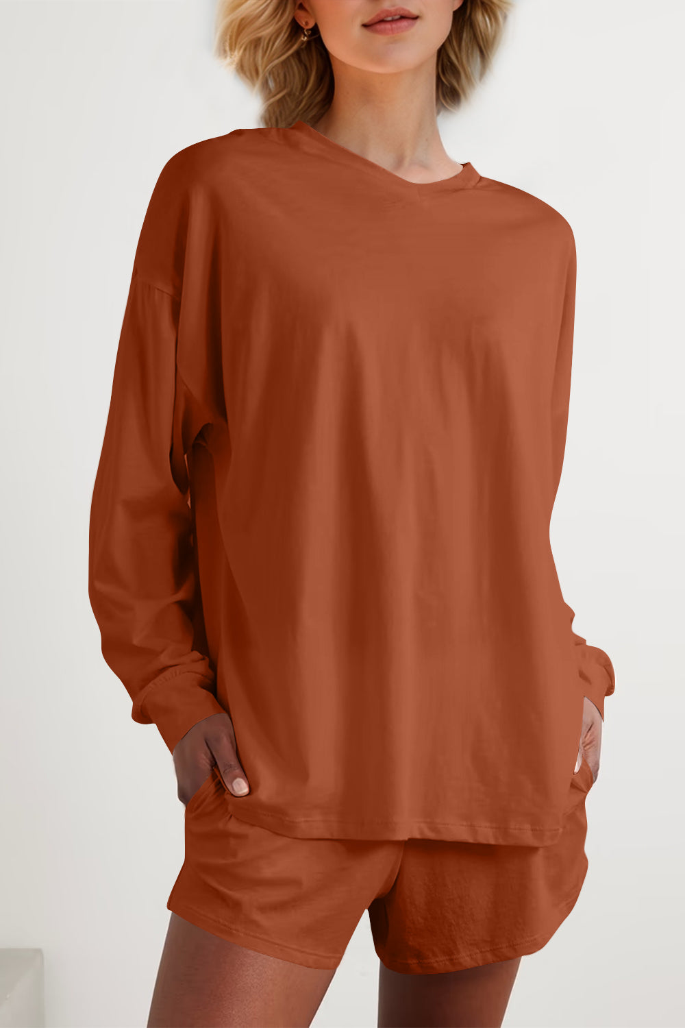 Basic Bae Long Sleeve Top and Pocketed Shorts Set