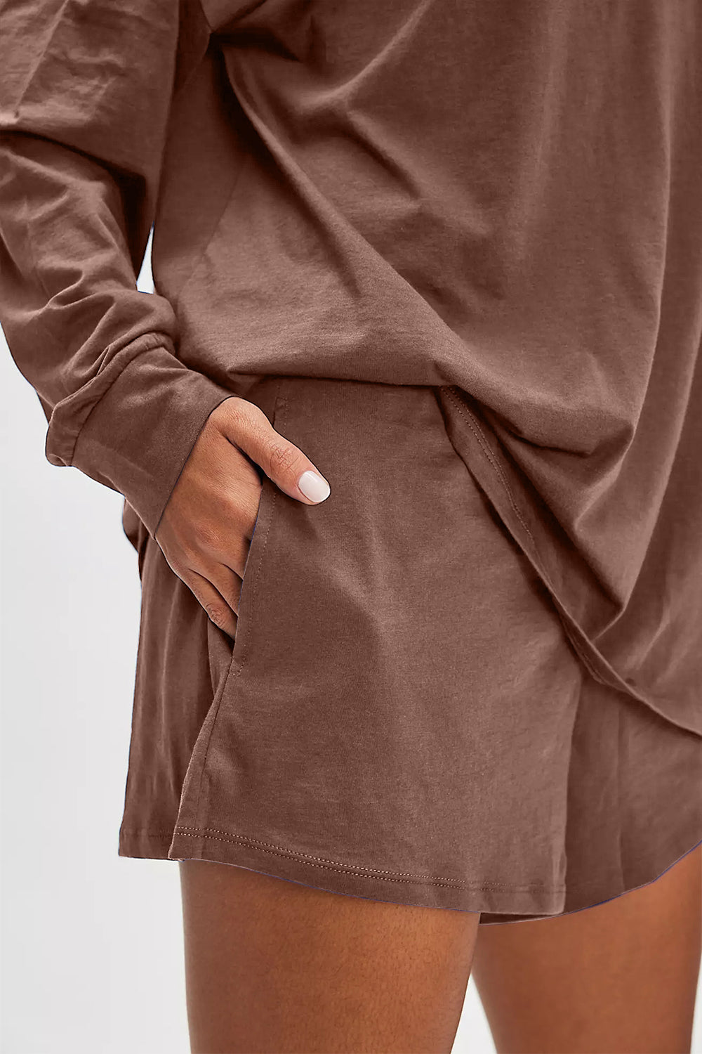 Basic Bae Long Sleeve Top and Pocketed Shorts Set