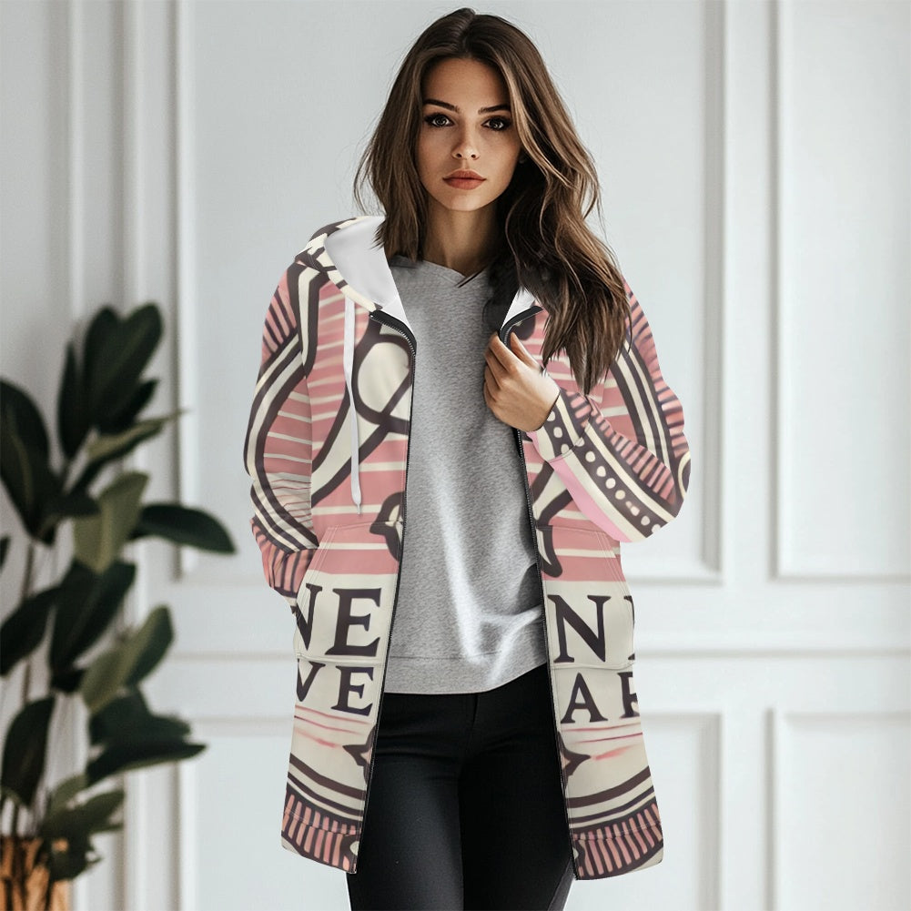 Women's mid-length hooded sweatshirt cardigan