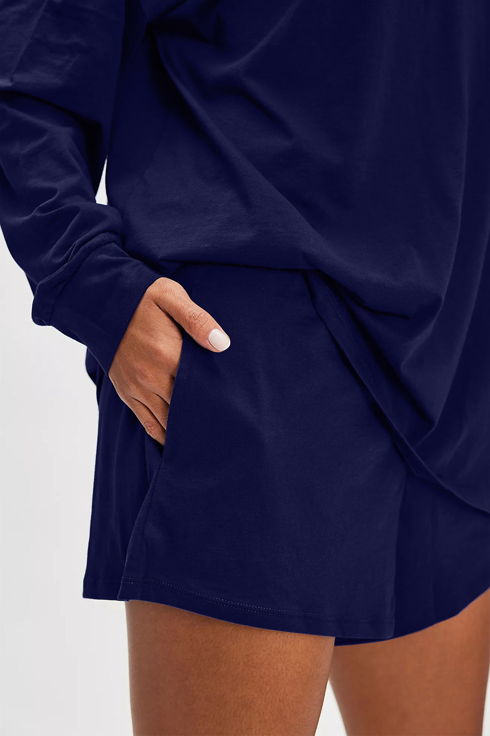 Basic Bae Long Sleeve Top and Pocketed Shorts Set