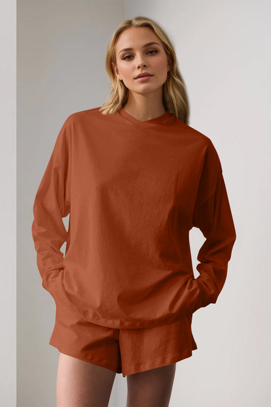 Basic Bae Long Sleeve Top and Pocketed Shorts Set