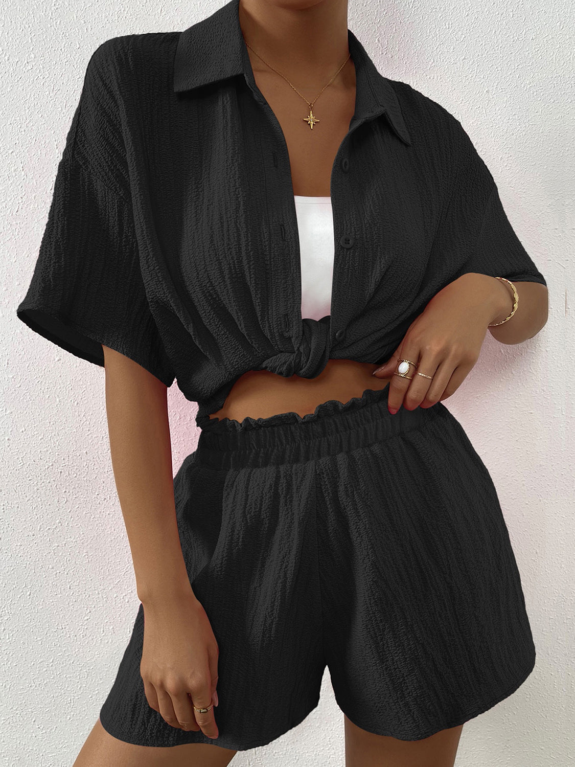 Button Up Half Sleeve Top and Shorts Set