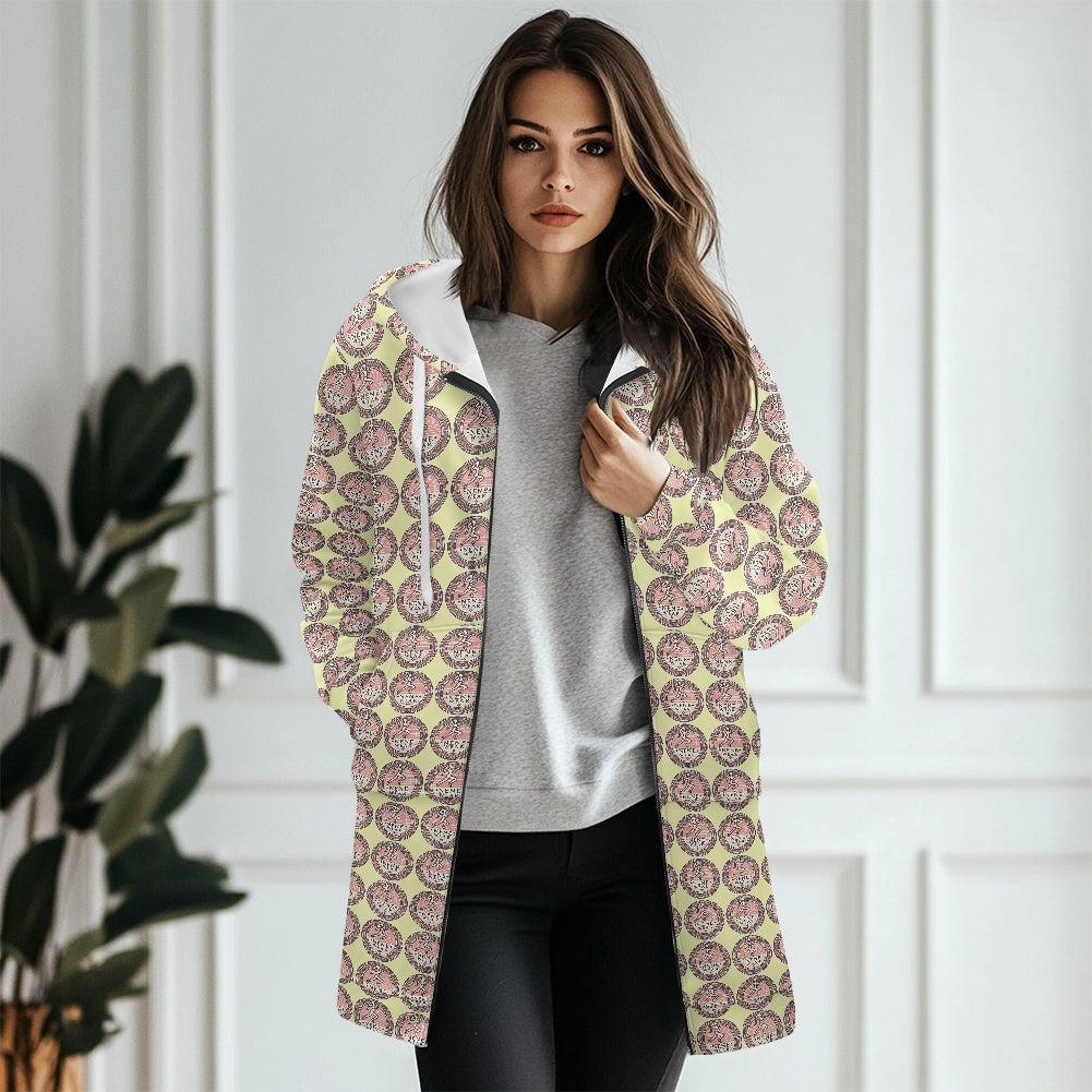 Women's mid-length hooded sweatshirt cardigan