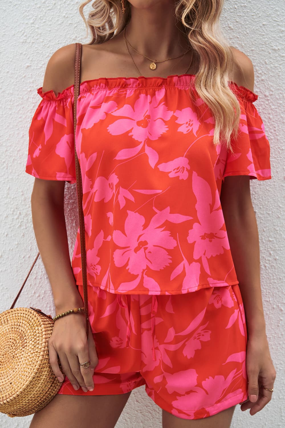 Honey Floral Off-Shoulder Top and Shorts Set