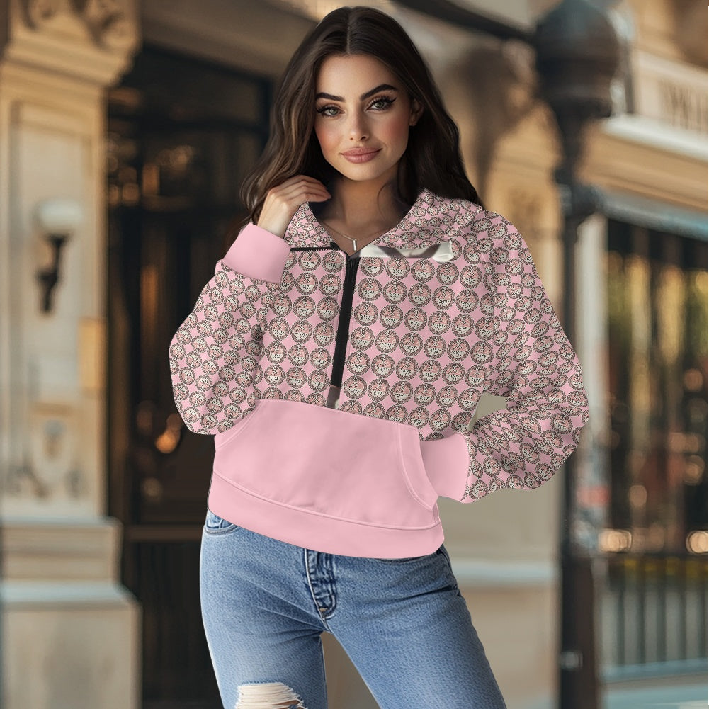 Half zip hoodie sweatshirt loose short style