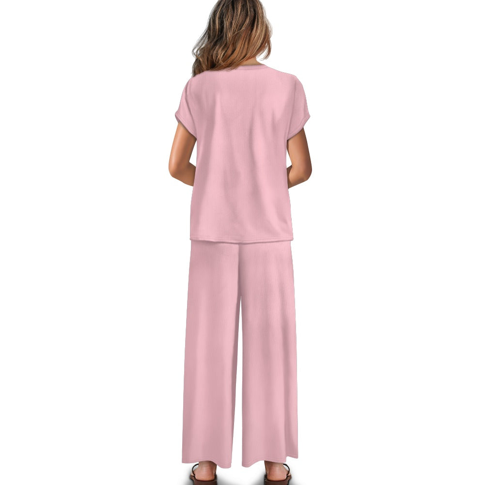 Short-sleeved casual wide-leg pants suit