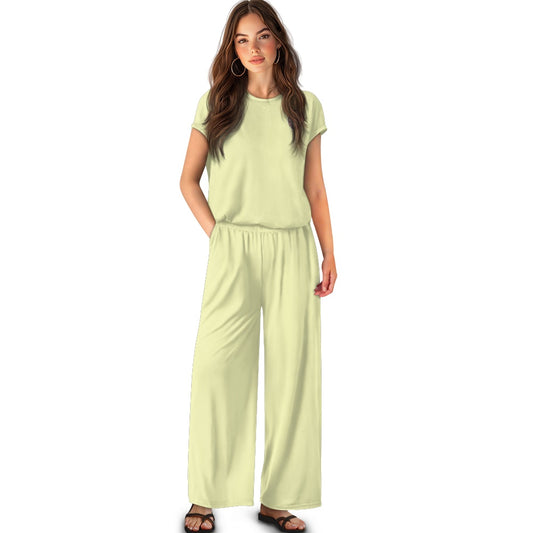 Short-sleeved casual wide-leg pants suit