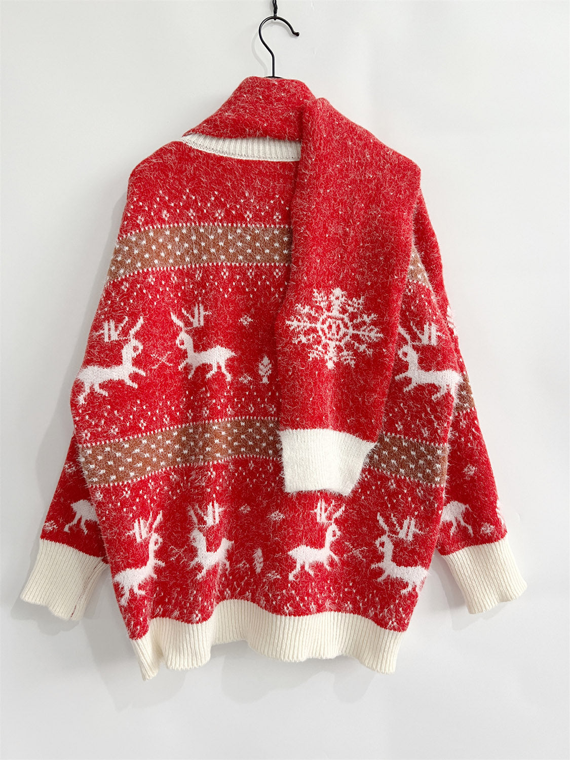 Christmas Element Round Neck Sweater and Scarf Set