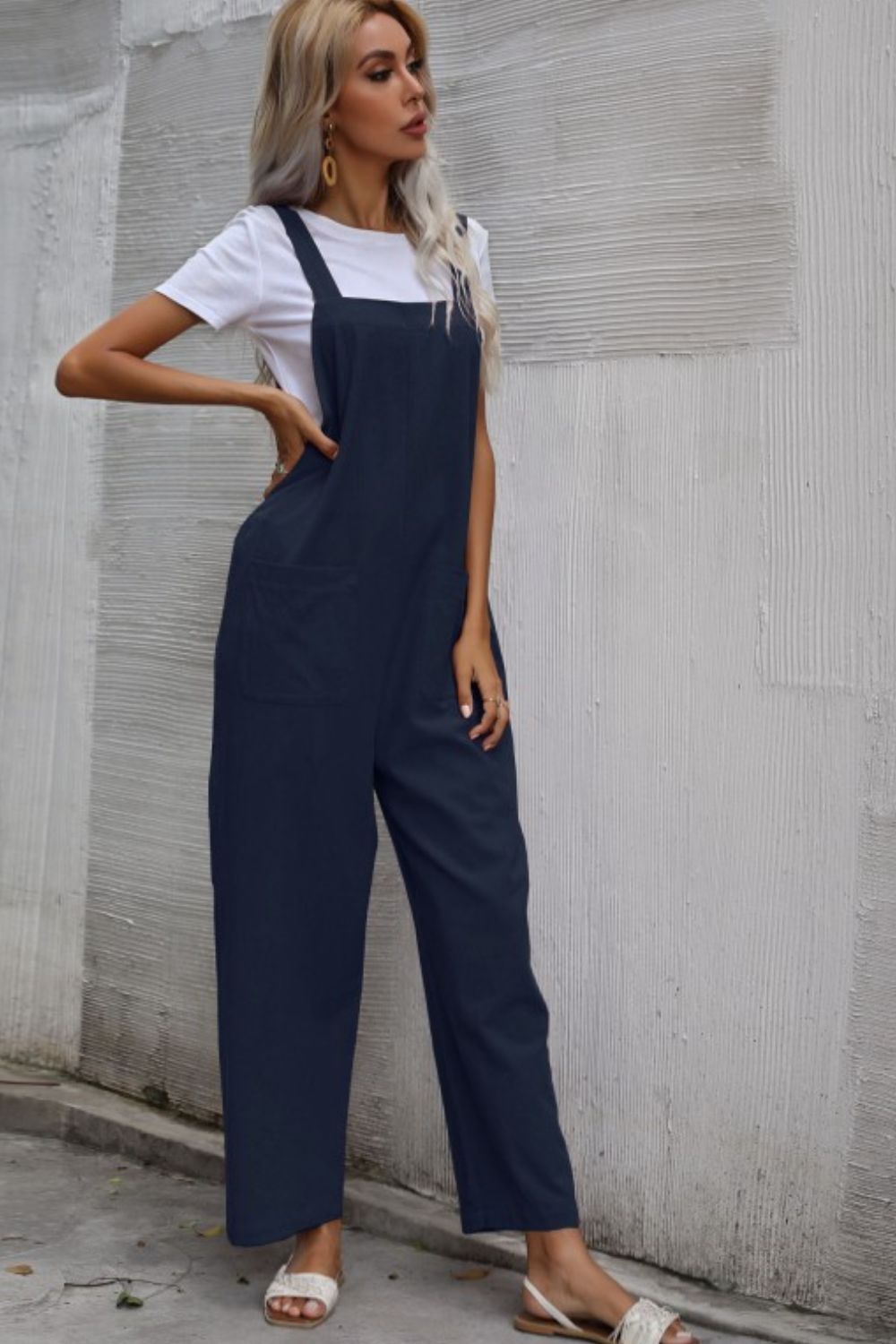 Perfee Wide Leg Overalls with Front Pockets