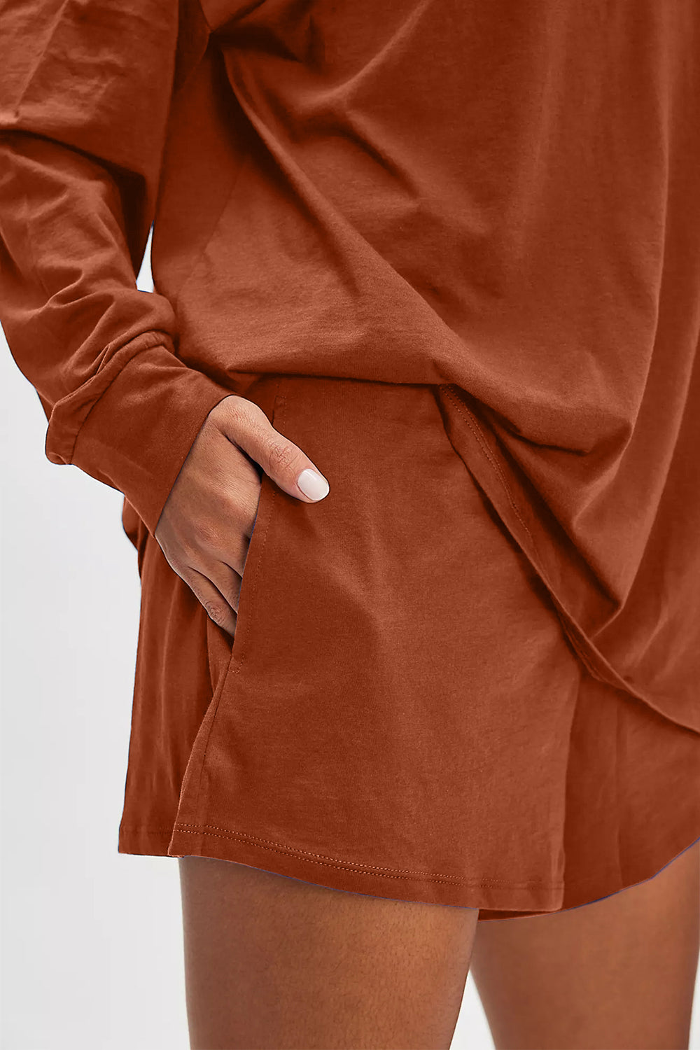Basic Bae Long Sleeve Top and Pocketed Shorts Set