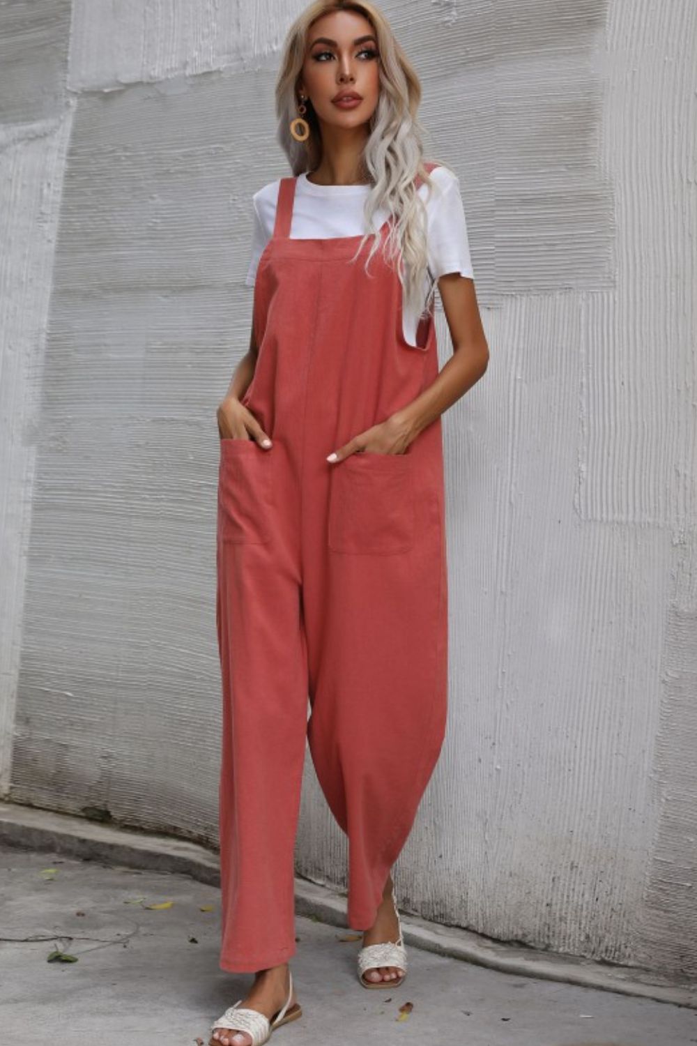Perfee Wide Leg Overalls with Front Pockets