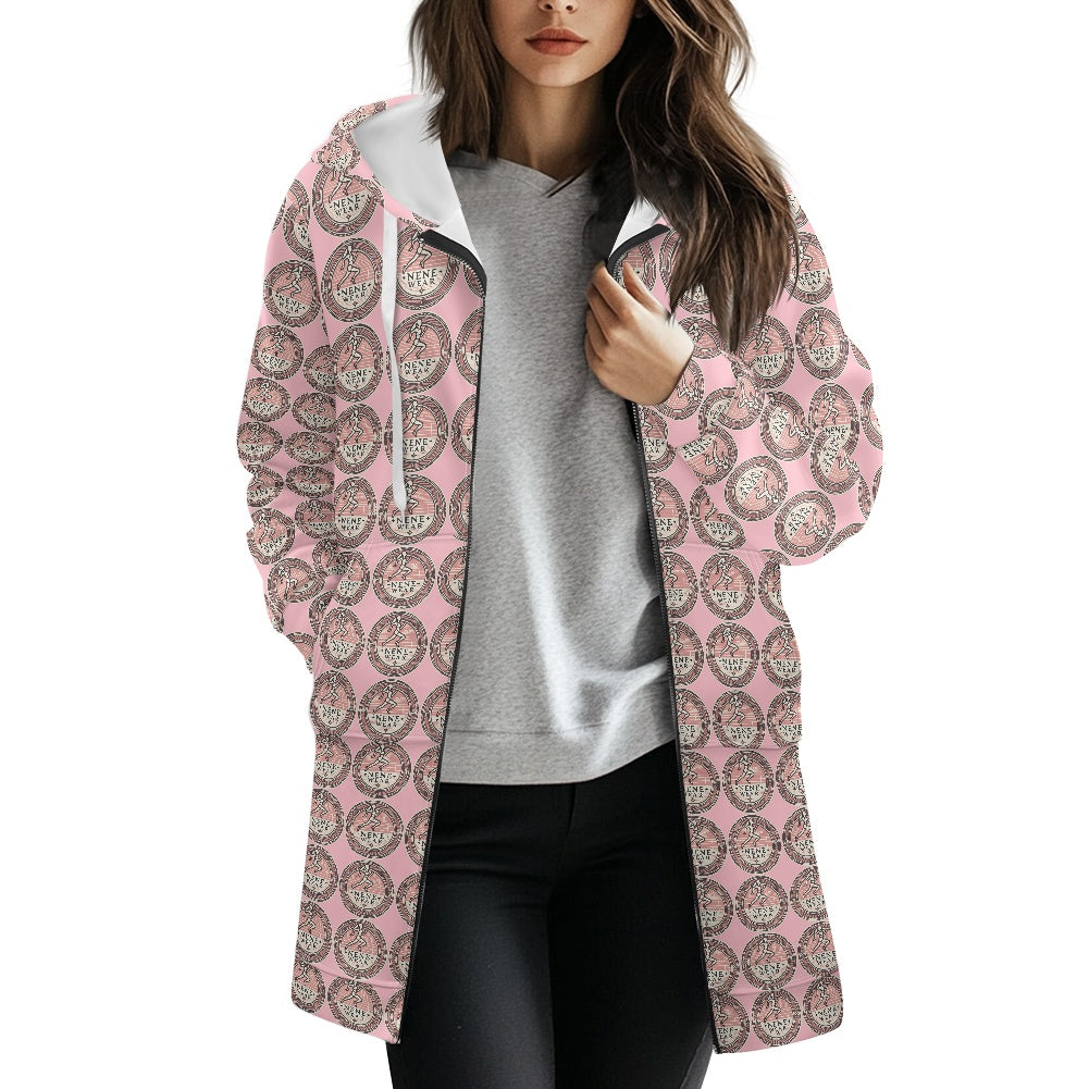 Women's mid-length hooded sweatshirt cardigan
