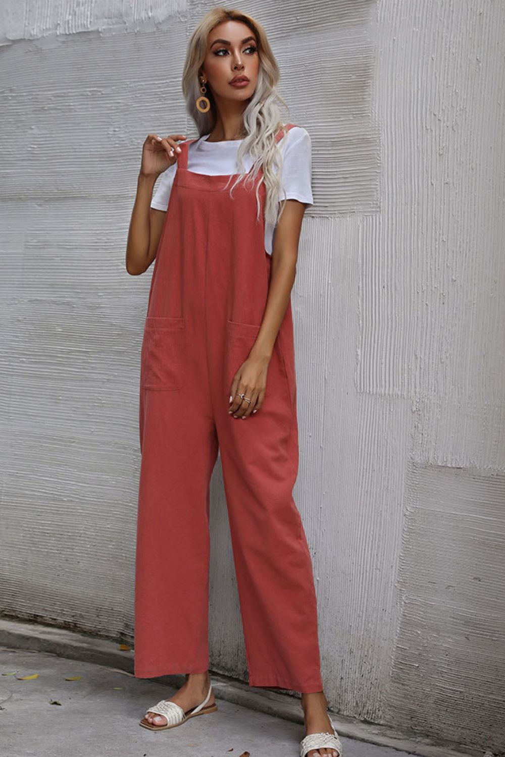 Perfee Wide Leg Overalls with Front Pockets
