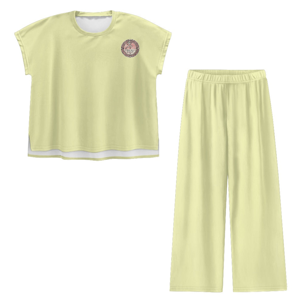 Short-sleeved casual wide-leg pants suit