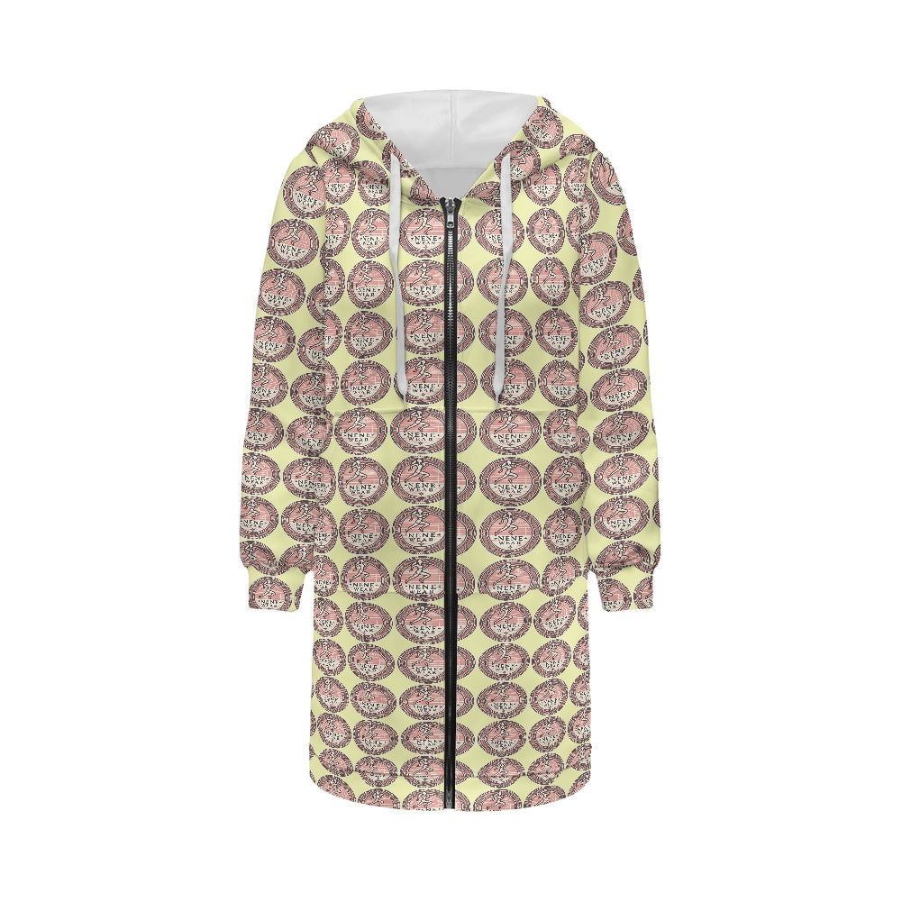 Women's mid-length hooded sweatshirt cardigan