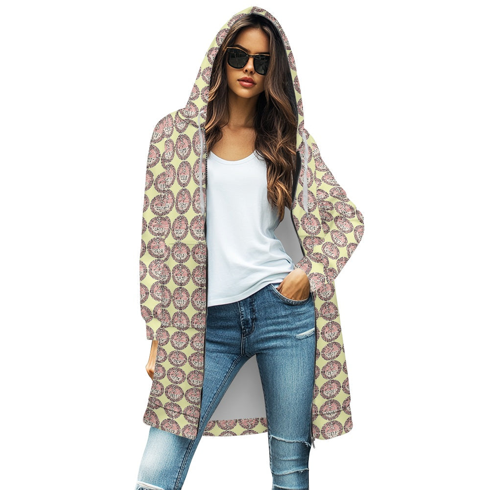 Women's mid-length hooded sweatshirt cardigan