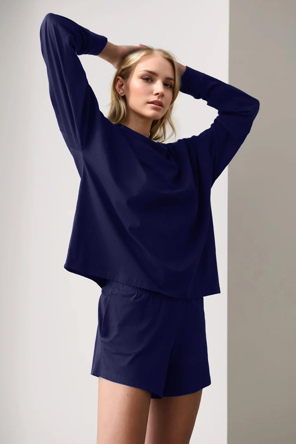 Basic Bae Long Sleeve Top and Pocketed Shorts Set