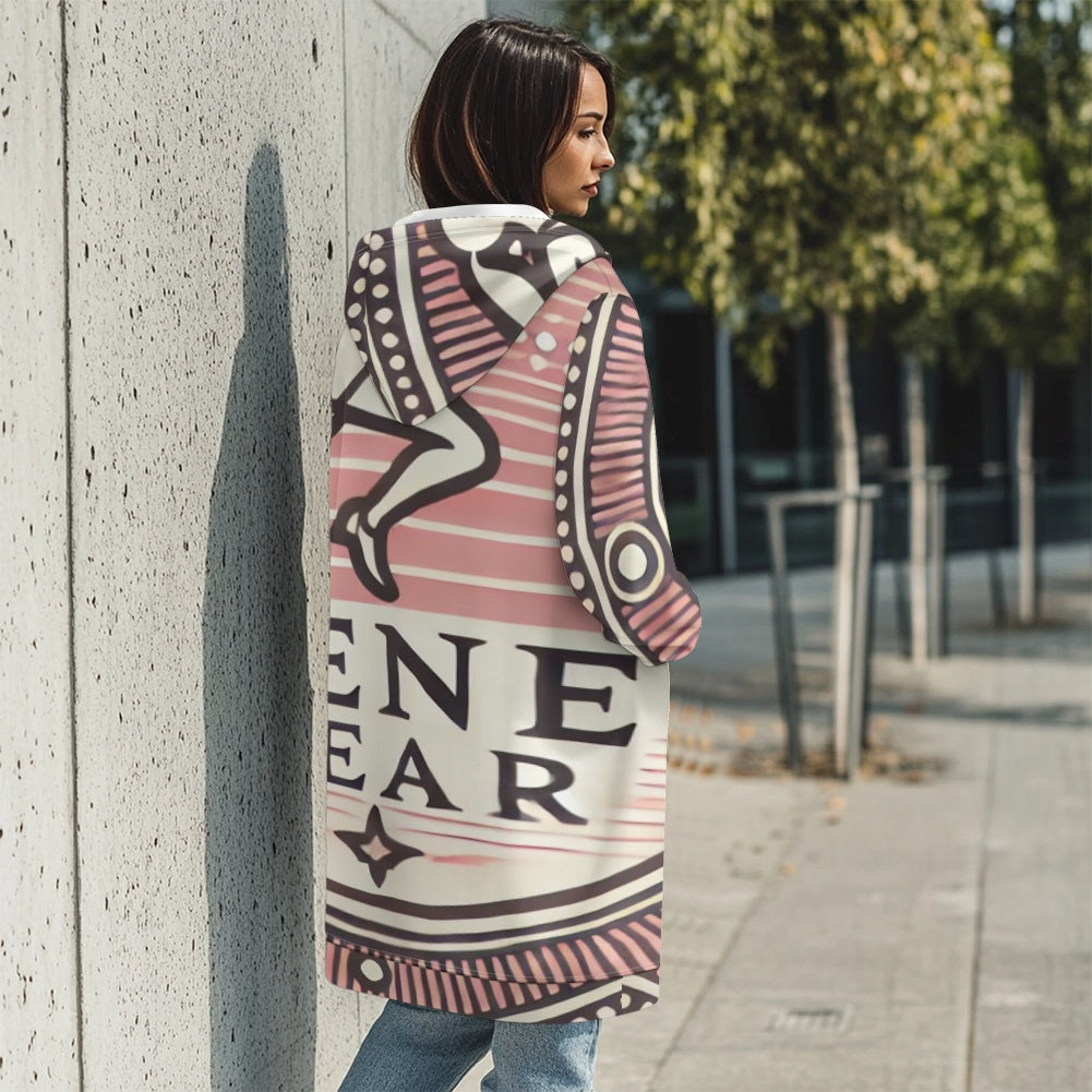 Women's mid-length hooded sweatshirt cardigan