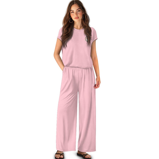 Short-sleeved casual wide-leg pants suit