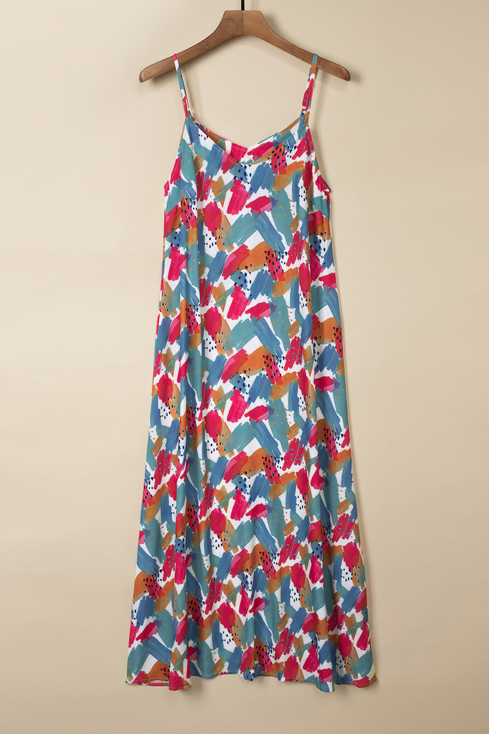 Printed V-Neck Spaghetti Strap Dress