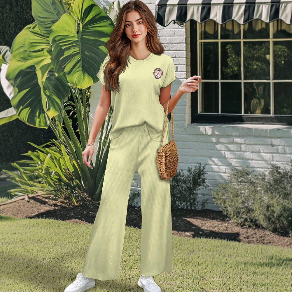 Short-sleeved casual wide-leg pants suit