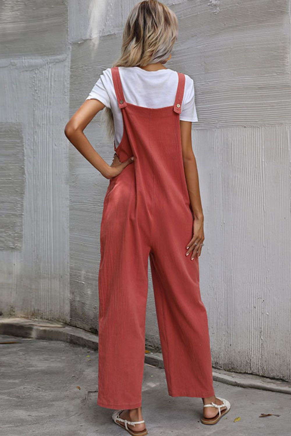 Perfee Wide Leg Overalls with Front Pockets