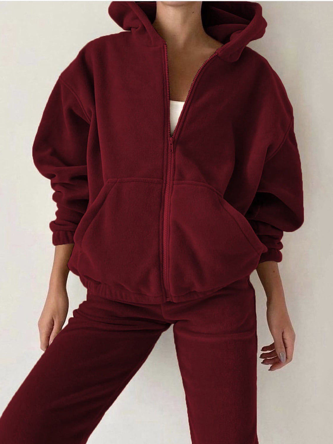 Zip Up Long Sleeve Hoodie and Joggers Set