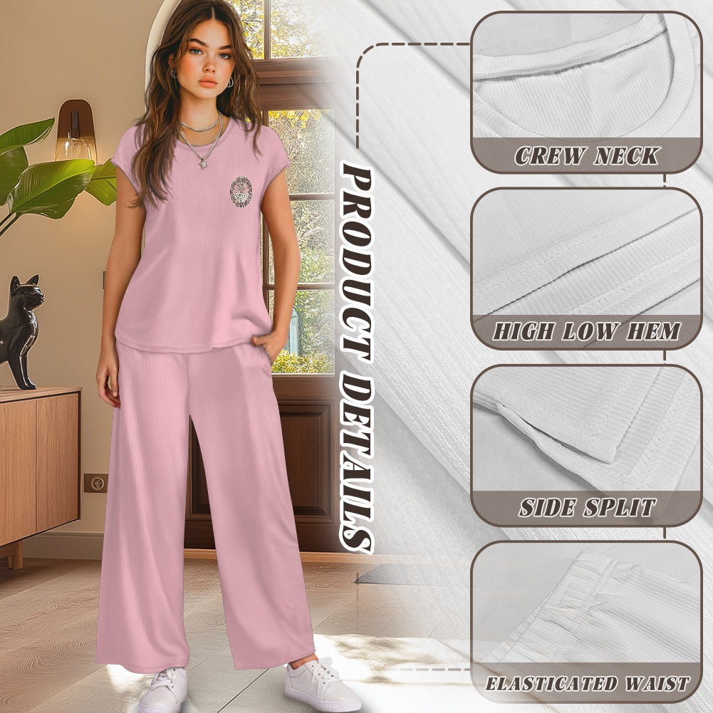 Short-sleeved casual wide-leg pants suit