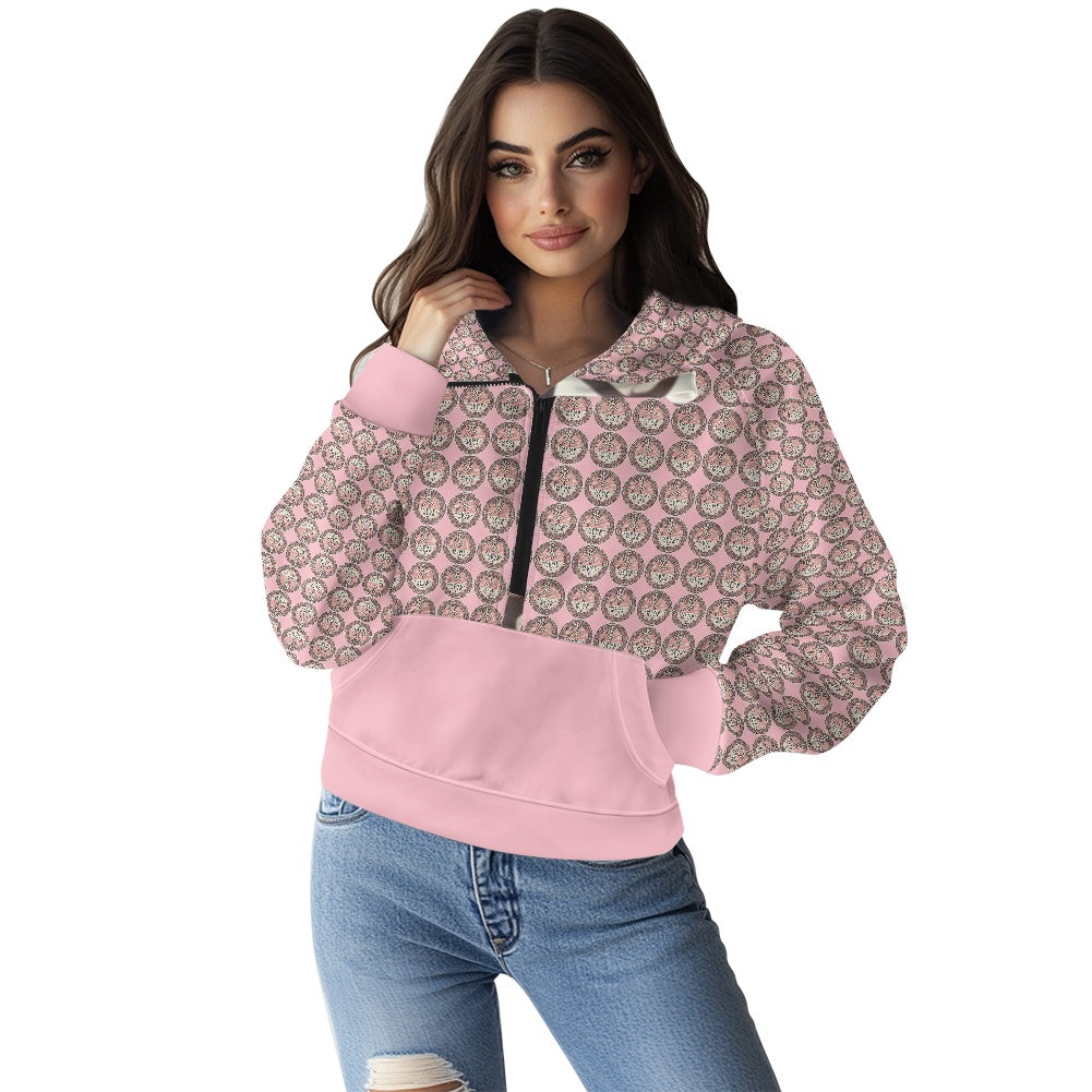 Half zip hoodie sweatshirt loose short style
