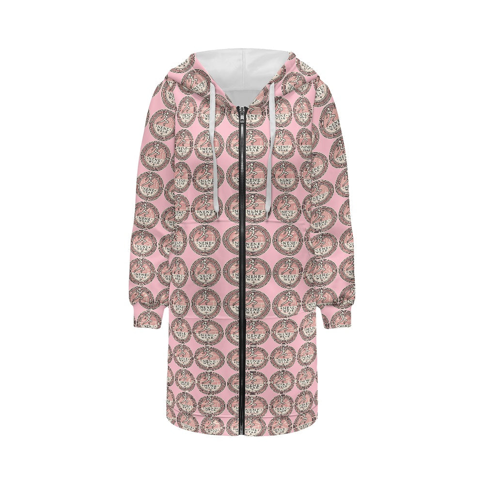 Women's mid-length hooded sweatshirt cardigan