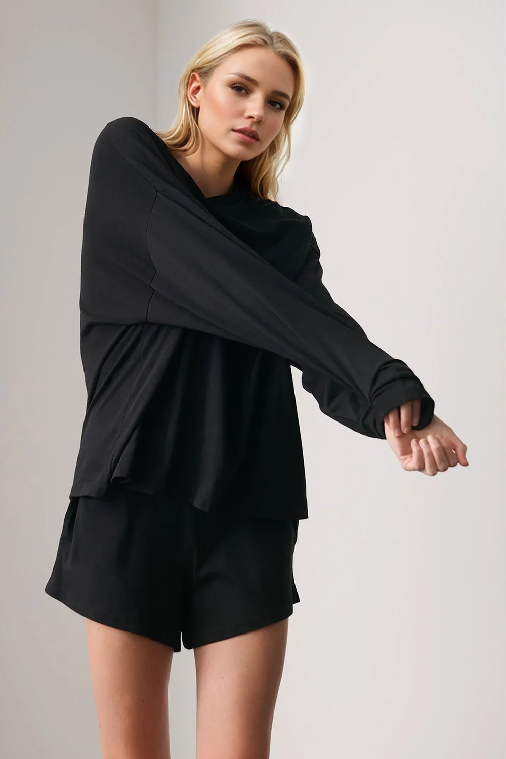 Basic Bae Long Sleeve Top and Pocketed Shorts Set