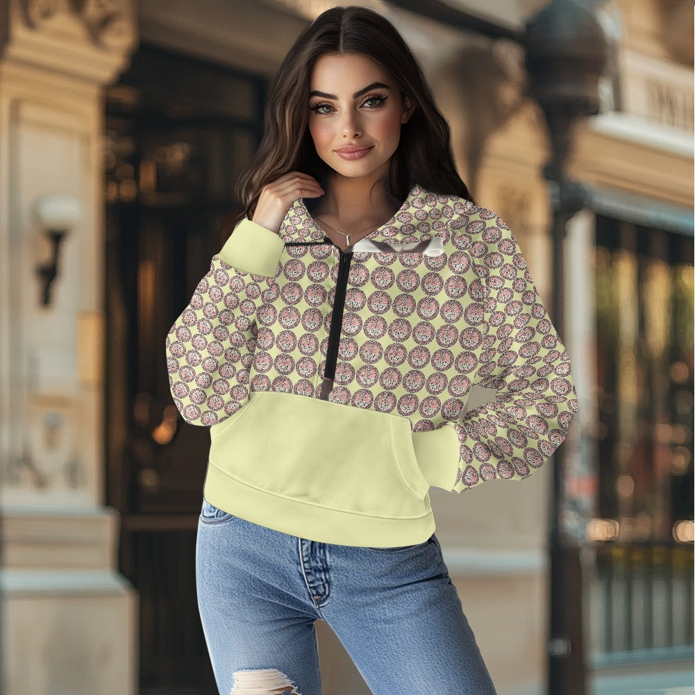 Half zip hoodie sweatshirt loose short style