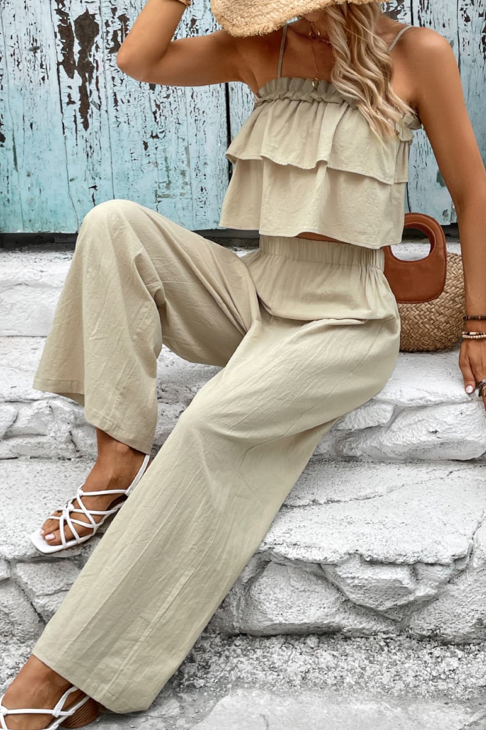 Honey Frill Trim Cami and Wide Leg Pants Set