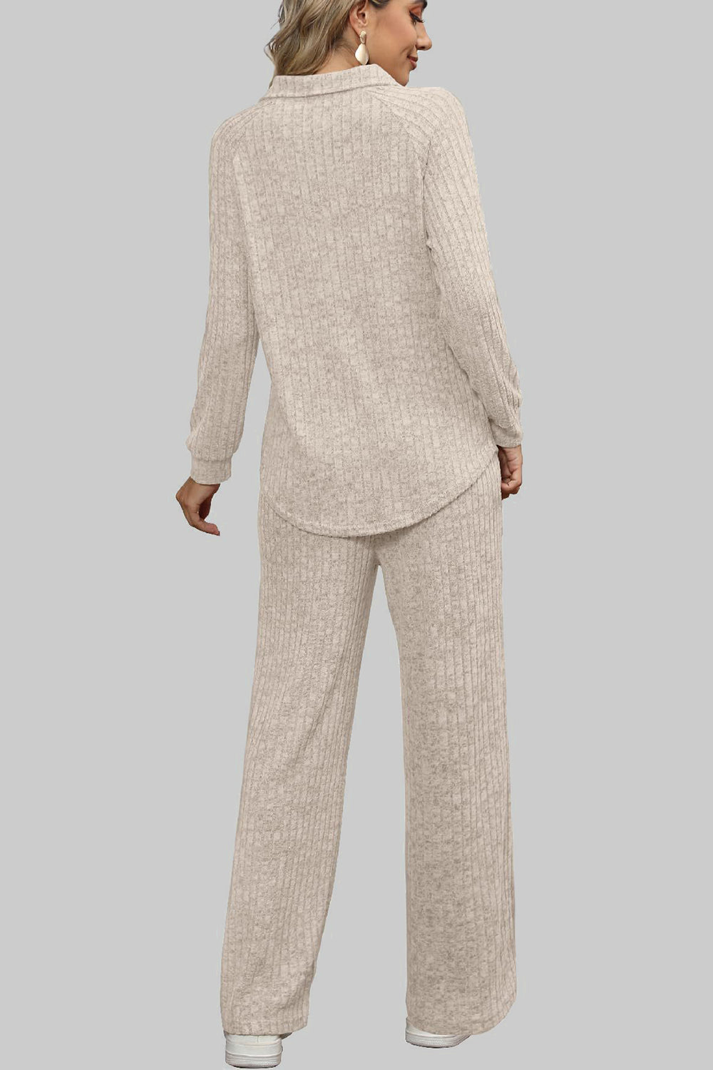 Ribbed Long Sleeve Top and Pocketed Pants Set