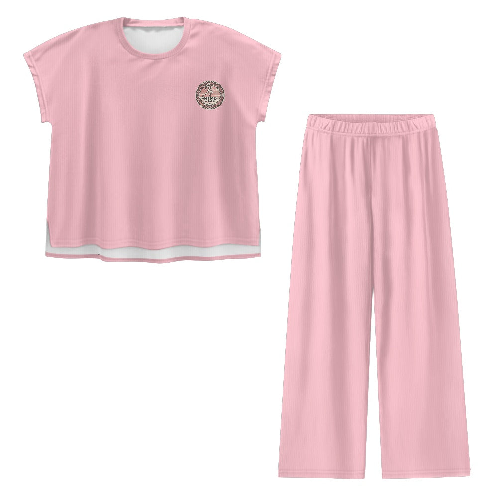 Short-sleeved casual wide-leg pants suit