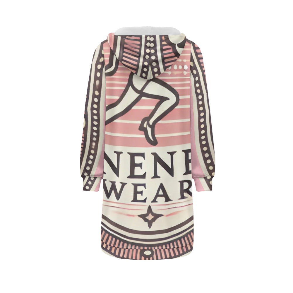 Women's mid-length hooded sweatshirt cardigan