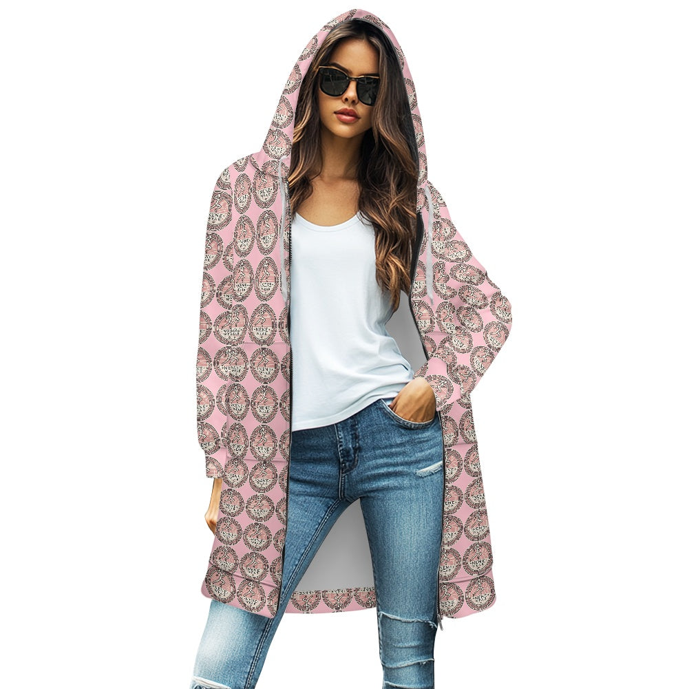 Women's mid-length hooded sweatshirt cardigan