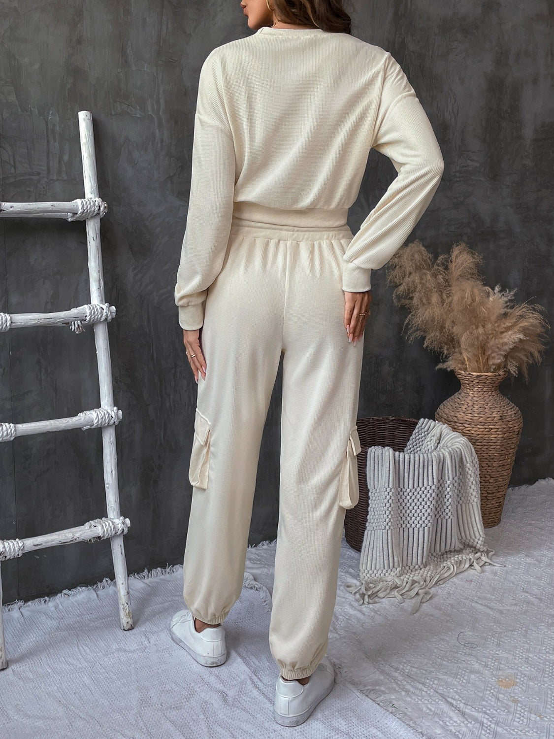 Perfee Round Neck Long Sleeve Top and Pants Set