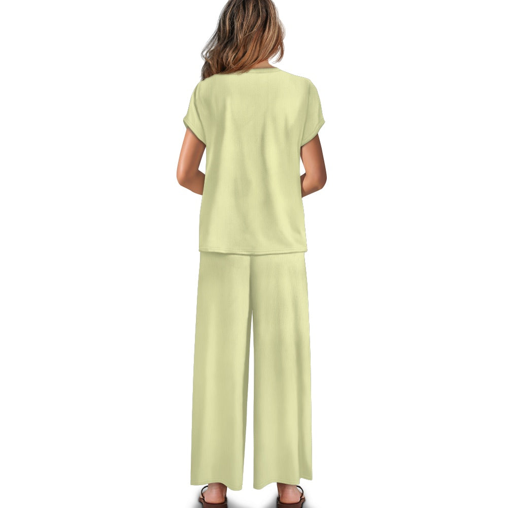 Short-sleeved casual wide-leg pants suit