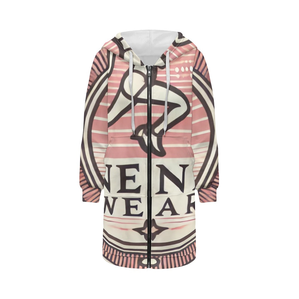 Women's mid-length hooded sweatshirt cardigan