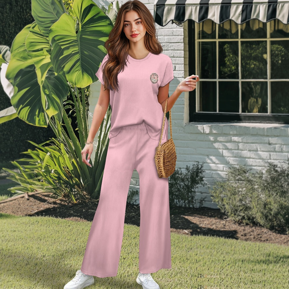 Short-sleeved casual wide-leg pants suit