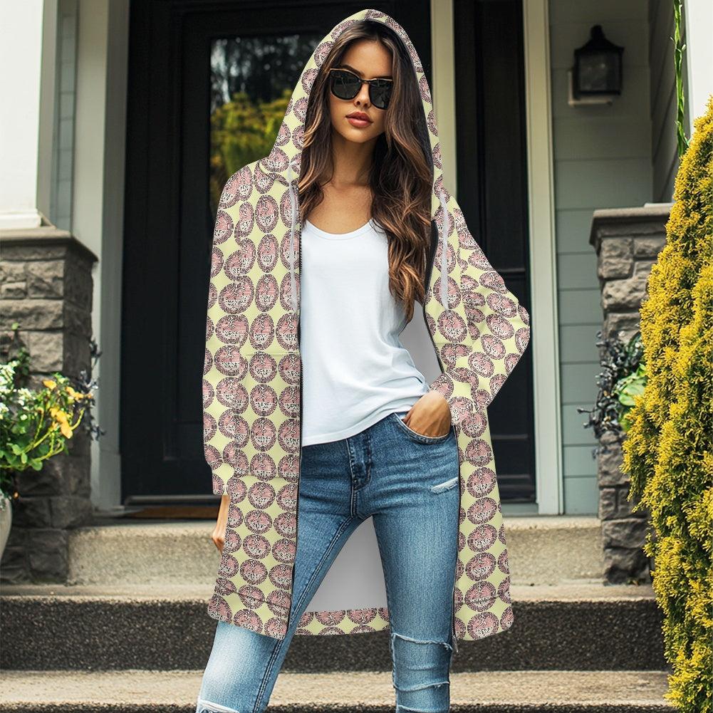 Women's mid-length hooded sweatshirt cardigan